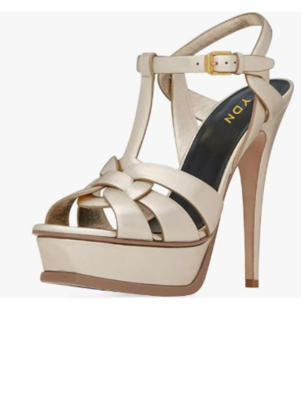YDN Gold Strappy High Heeled Platform Peep Toe Stiletto Heels T-strap Sandals